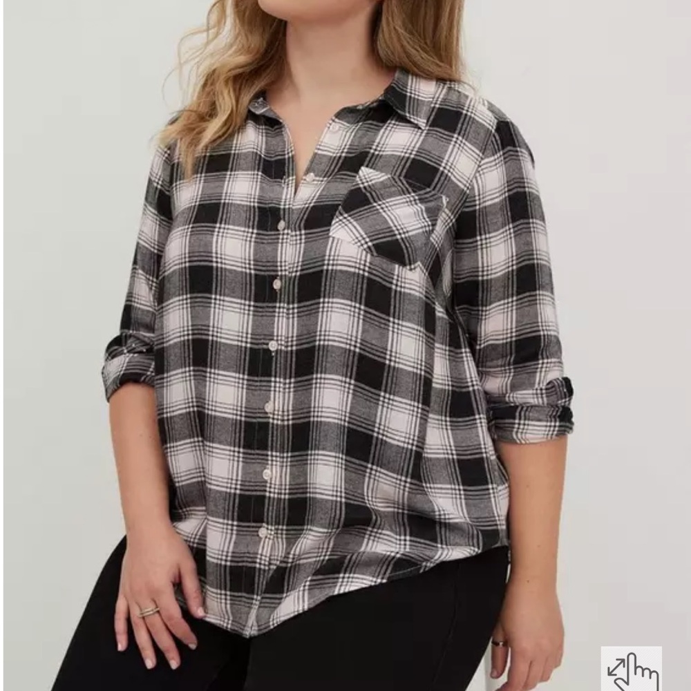 Torrid Plaid Pink Relaxed Fit Brushed Rayon Button-Up Shirt Size 3